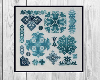 Folk cross stitch PATTERN, cross stitch pdf, modern cross stitch, primitive cross stitch, folk art, geometric pattern, sampler/ NF_0217