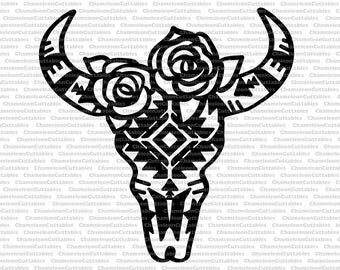 Download cow skull black svg cut file decal bull horns country