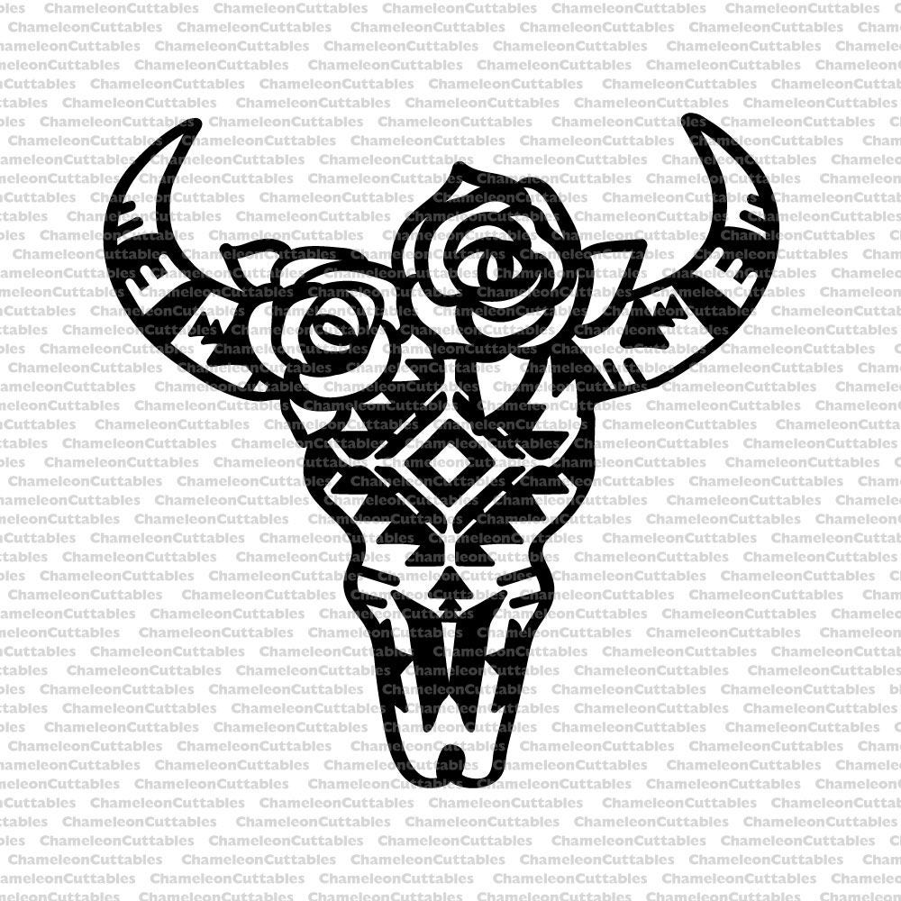 Download cow skull with pattern svg cut file decal bull country
