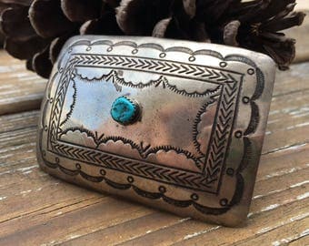 Turquoise And Sterling Silver Belt Buckle | Blue Turquoise Jewelry | Unisex Buckles | Old Pawn | Dead Pawn | Native Jewelry