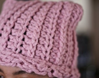 SALE Pussyhat pink chunky beanie hat cat ear pussy hat project