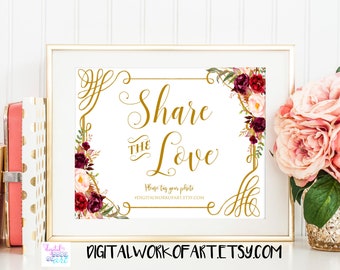 Share the Love Sign,Wedding Hashtag Sign,DIY Rustic Wedding Reception Sign Printable,Editable PDF Template, floral,boho,Instant Download,#LC