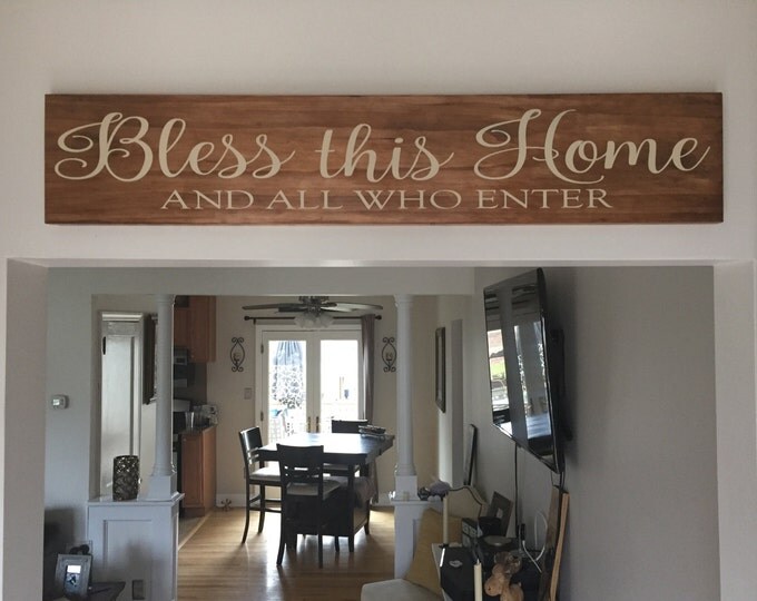 Bless this Home and all who enter, Entryway Welcome Wood Sign, Top Seller, God Bless Christian Home Decor, Housewarming, Wedding, blessed