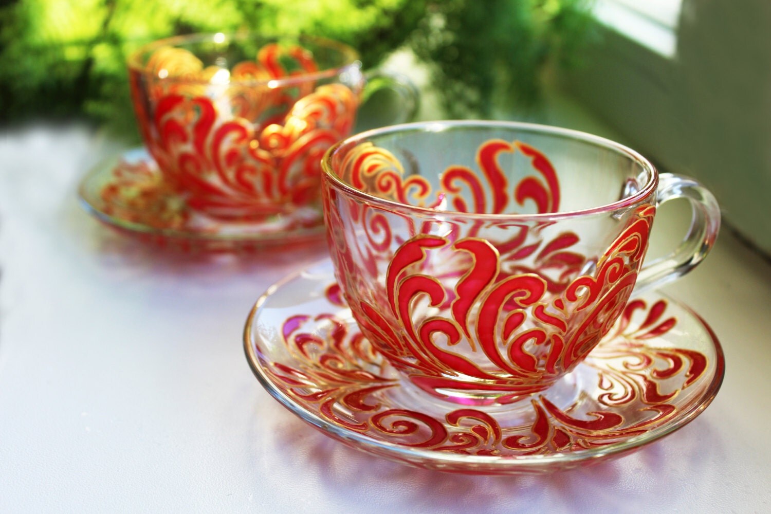 Coffee Tea Sets Painted cup & saucers Sets TeaCupset Funny Tea