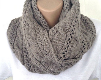 gray infinity scarf knit wool scarf with a pattern knit dark snood Valentine's day gift circle scarf neck warmer knit accessory gift for men