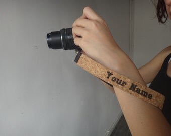 Personalized Name Cork Camera Hand Strap Custom made Name digital camera strap DSLR SLR DC thin