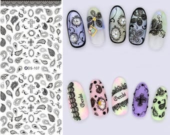 Gothic Halloween Festival Cross Paisley Nail Decals Tattoo Water Transfer B003