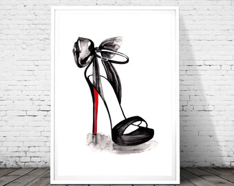Christian Louboutin Illustration, Fashion Wall art, Fashion Print, Fashion Sketch, High heel shoes decorations, Fashion poster, watercolor