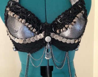 Silver Tribal Fusion Belly Dance Bra