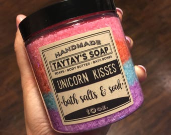 Unicorn Kisses Sea Salt Soak - Bath Salts - Rainbow Body Scrub - Bath Soak - Unicorn Bath Salts - Fruit Loop Bath - TayTaysSoap