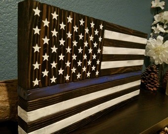 Thin Blue Line Wood Flag - small unframed
