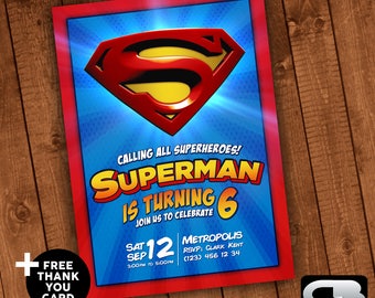 Superman Invitation - Superman Invite - Superman Birthday Invitation - Superman Birthday Party - Superman Digital File Download