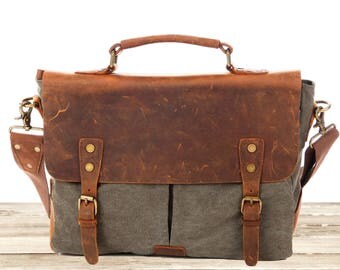 Waxed Canvas Messenger Bag / Leather Messenger Bag / Laptop Messenger Bag / Men Messenger Bag / Messenger Bag Men / Satchel / Briefcase men