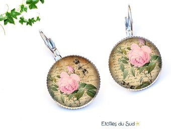 Vintage Peony, surgical steel hooks, ref.216 flowers earrings