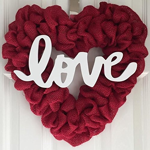 Red Burlap Heart Wreath - Heart Door Hanger - Heart Shaped Wreath - Heart Shaped Love Wreath - Burlap Heart Wreath - Burlap Love Wreath