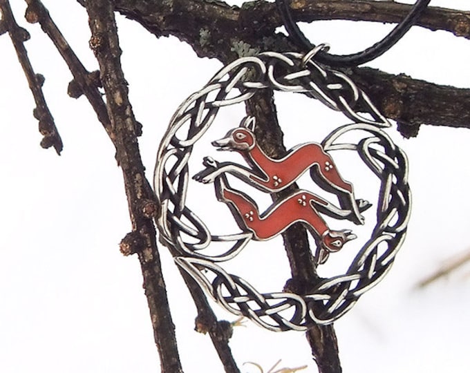 Celtic Fox Pendant in brass or albata with enamel