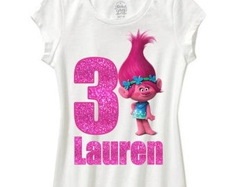 glitter trolls birthday shirt poppy real glitter font and number any color shirt