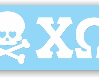 Chi Omega Skull and Crossbone Decal or Owl with Letter Decal for Cars, Laptops, and More