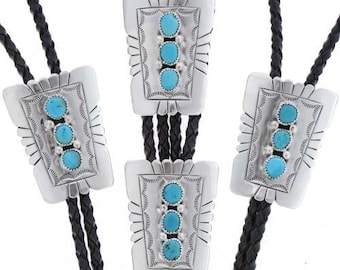 Navajo Made Bolo Tie Arizona Sleeping Beauty Turquoise