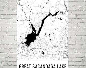 Great Sacandaga Lake New York, Great Sacandaga Lake NY, Great Sacandaga Lake Map, New York Map, Lake Map, Lake Art, New York Art, New York