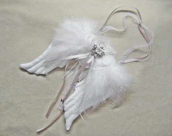 Angel wings/ Feather and fabric angel wings/Wall decor/ Shabby chic / Canvas Wings/ Cottage chic/ Nursery room/ Wedding