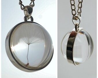 Dandelion Necklace Real Dandelion Seed Terrarium Necklace Glass Orb Eco Friendly Petite Seeds Make A Wish Silver pools of light