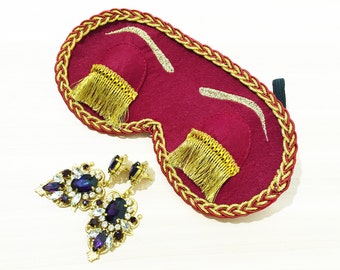 Burgundy with Gold Holly Golightly Sleep Mask with Eyelashes, Handmade Audrey Hepburn Night Mask, Breakfast at Tiffany's Eye Mask