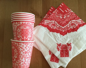 Chinese Wedding Paper cups and Napkins, Double Happiness, Chinese Wedding Tea Ceremony