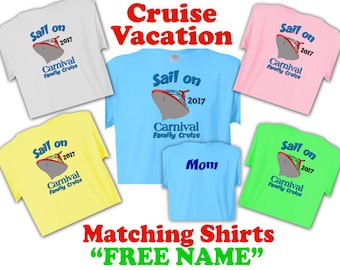2017 CARNIVAL CRUISE Matching Family Vacation T-Shirts Fast, "Free Name"