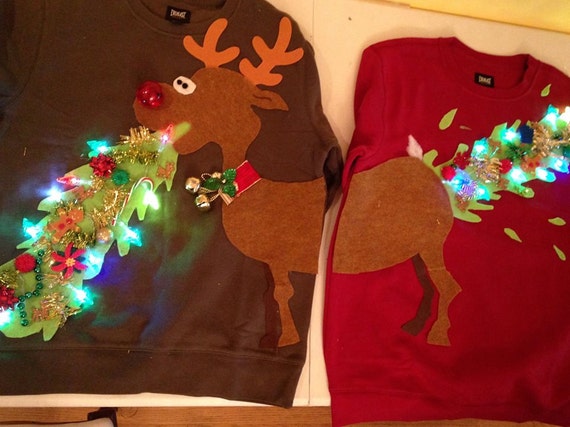 Ugly Christmas sweater couple sweater vomitting reindeer