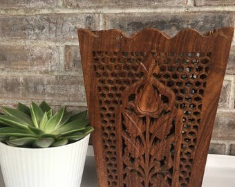 Handcarved Wooden Foldable Bin//Boho Wooden Bin//Foldabel Storage Bin//Foldable Wooden Waste Paper Basket//Indian Wooden Bin//Boho Planter