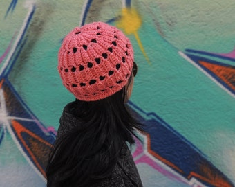 Crochet, cap, knitted, hat, slouchy, beanie, boho chic style, winter fashion, women accessories, woman gifts, girls pink clothes, wool, warm