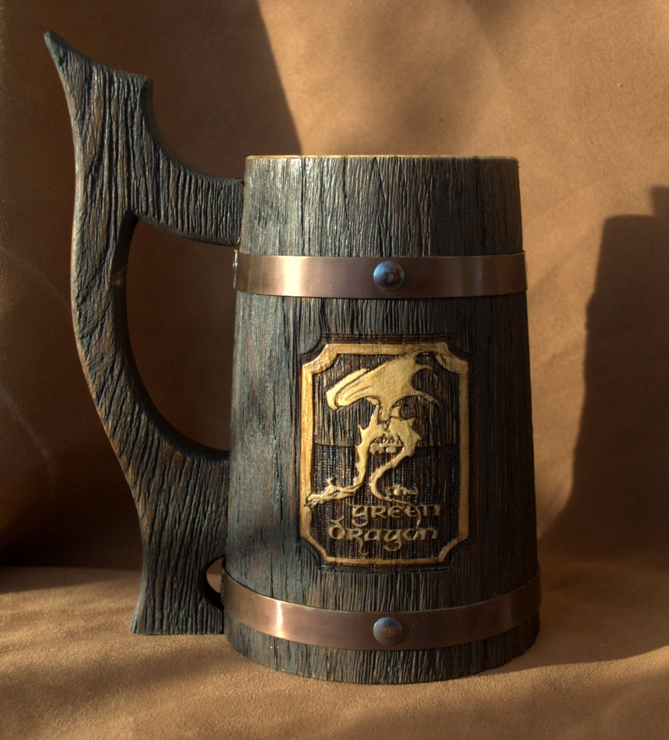 The Green Dragon beer stein Personalized wooden Mug 0.7 l