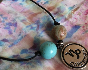 Waxed Leather Turquoise Zodiac bracelet