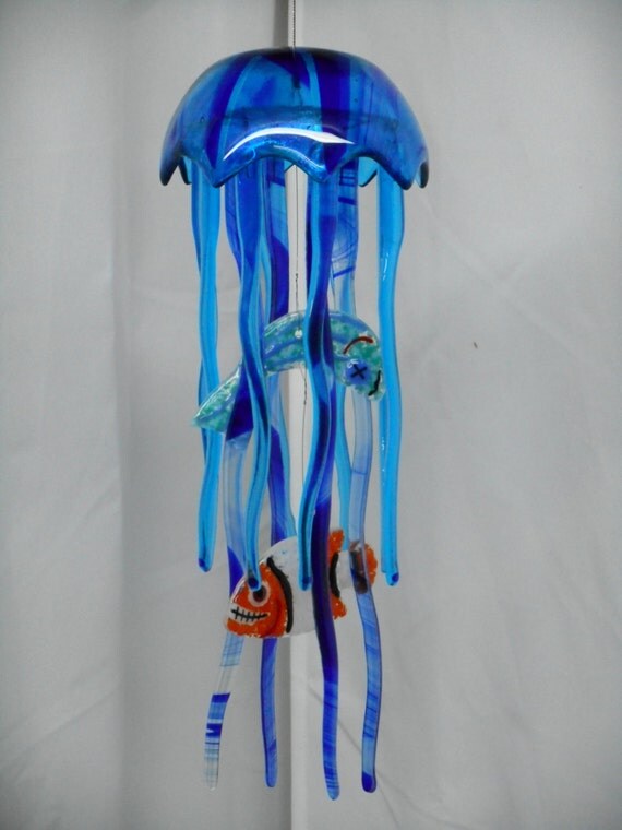 Jellyfish Wind Chime fused glass approx. 15X 5 by WildAboutGlass