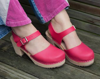 Vegan Shoes Swedish Clogs Highwood Pink by Lotta from Stockholm / Wooden Clogs / Sandals / High Heel / Mary Jane Shoes / Sweden / Mules /