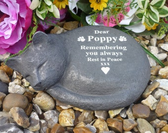 Cat Memorial - Personalised - Weatherproof - Curled Up Cat - Free Engraving