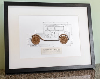 Ford Model A Blueprint, Blueprint Art, Ford Model A Tudor Sedan, Blueprints, Laser Cut wall art, Ford, Model A, Automotive Art, 8x10 or A4