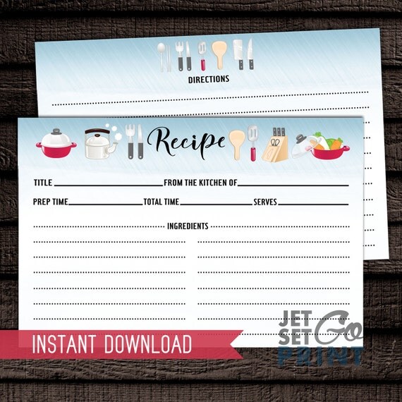 Recipe Cards Printable Recipe Cards 4x6 Recipe Template Digital File 2 Sided Recipe Cards Sided Recipe Card Template