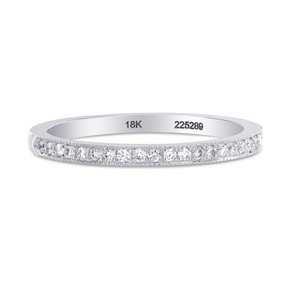 Diamond Wedding Ring with Milgrain Edge , Mounted in 18K white gold, white diamonds , 24 round diamonds, band ring ,gift for her sku: 225289