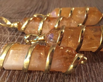Citrine Necklace Gold plated spiral- Citrine Pendant-citrine Crystal- citrine Stone-Healing Crystals