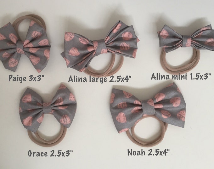 Seafoam Hearts fabric hair bow or bow tie