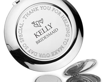 Personalised engraved BRIDESMAID compact mirror wedding thank you gift idea, handbag mirror - FL1