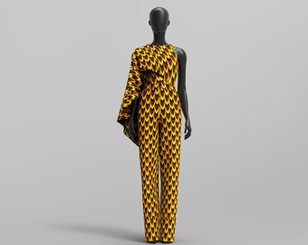 Custom Made African Print Cape Jumpsuit: Oheema