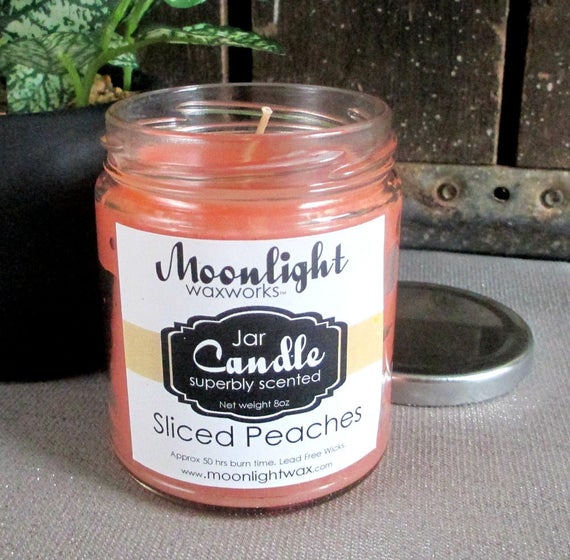 Sliced Peaches Jar Candle Highly Scented traditional wax