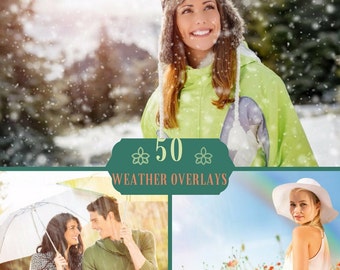 50 Weather photo overlays, Snow overlays, Sun Lens Flare overlays, Rain overlays, Photoshop overlay, Rainbow Overlays, Spring Overlays