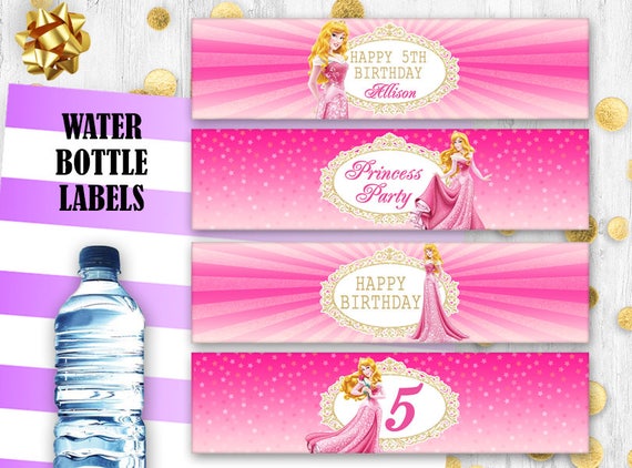 Princess Aurora Water bottle labels Sleeping Beauty Birthday