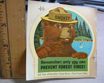 1959 SMOKEY The Bear Transfer Sticker Remember: Only You Can Prevent Forest Fires!