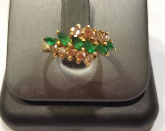 14k Gold ring natural emerald and diamond