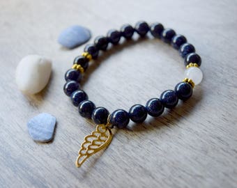 Angels Are Real, Grief Support Bracelet, Gold Angel Wings Bracelet, Blue Goldstone, Black Onyx, Clear Quartz, Guardian Angel Jewelry